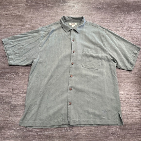 Vintage Tommy Bahama Shirt Mens Large Green Plaid Hawaiian Short Sleeve Silk - Picture 1 of 8
